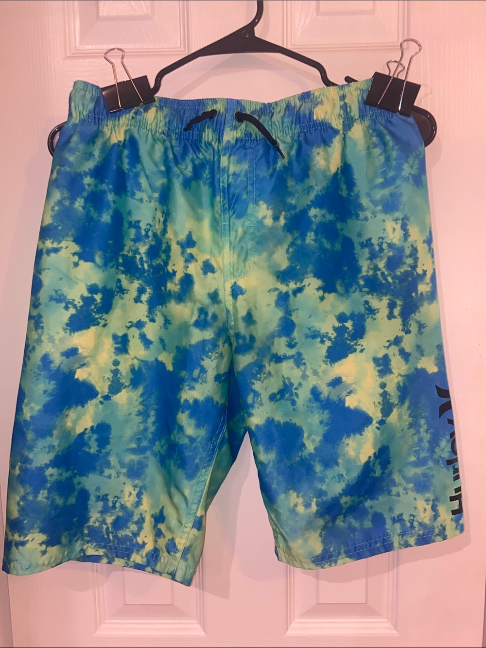 Hqurley Tie-Dye Shorts XL Junior Blue Green Elastic Waist